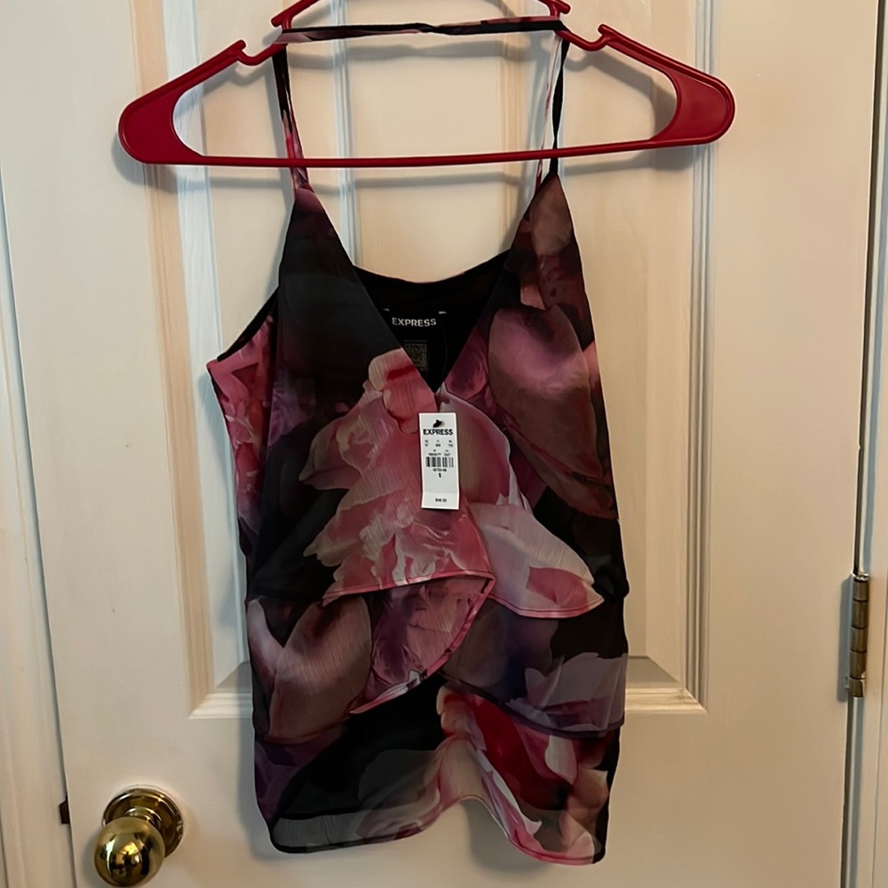 Express floral ruffle v-neck racerback cami